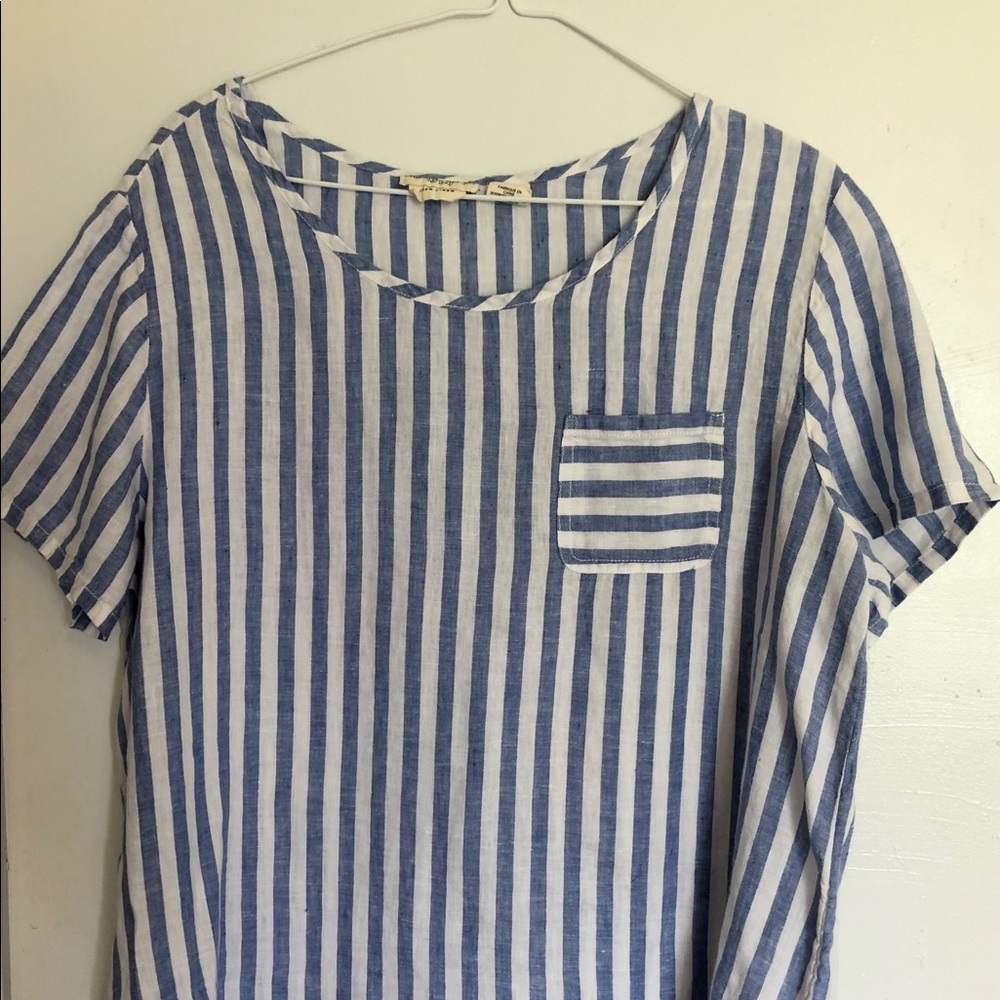 Blue stripe linen top